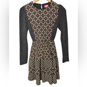 Plastic Island Geometric Mosaic Knit Long Sleeve Cinched Waist Dress Sz M